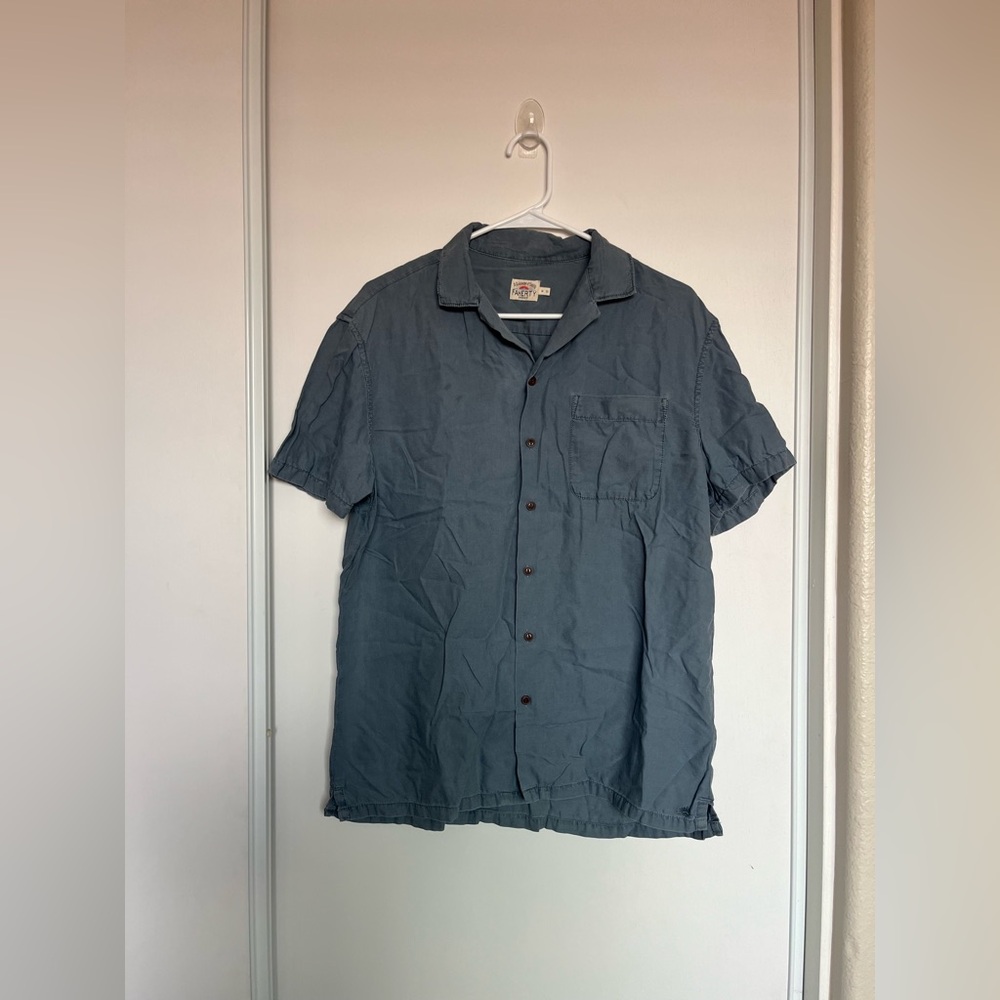 Faherty Organic Cotton‎ Men Camp Shirt M Blue Printed Preppy Beach Button Up
